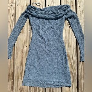 Blush Boutique Women's Blue Lace Knit Bardot Bodycon Dress size US Medium